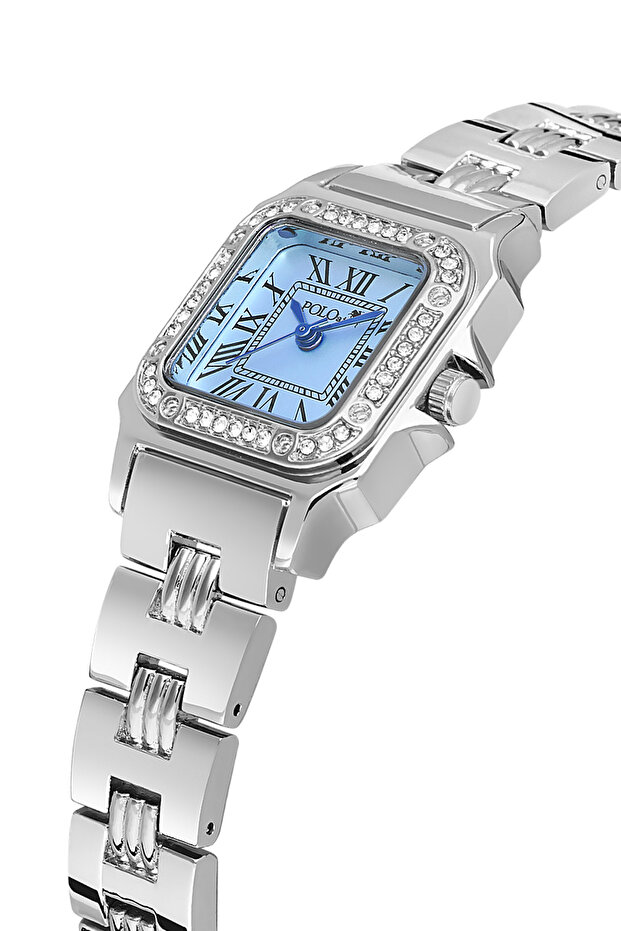 Roman Numerals Classic Women's Wristwatch Silver Blue Color Pl-1565B4X