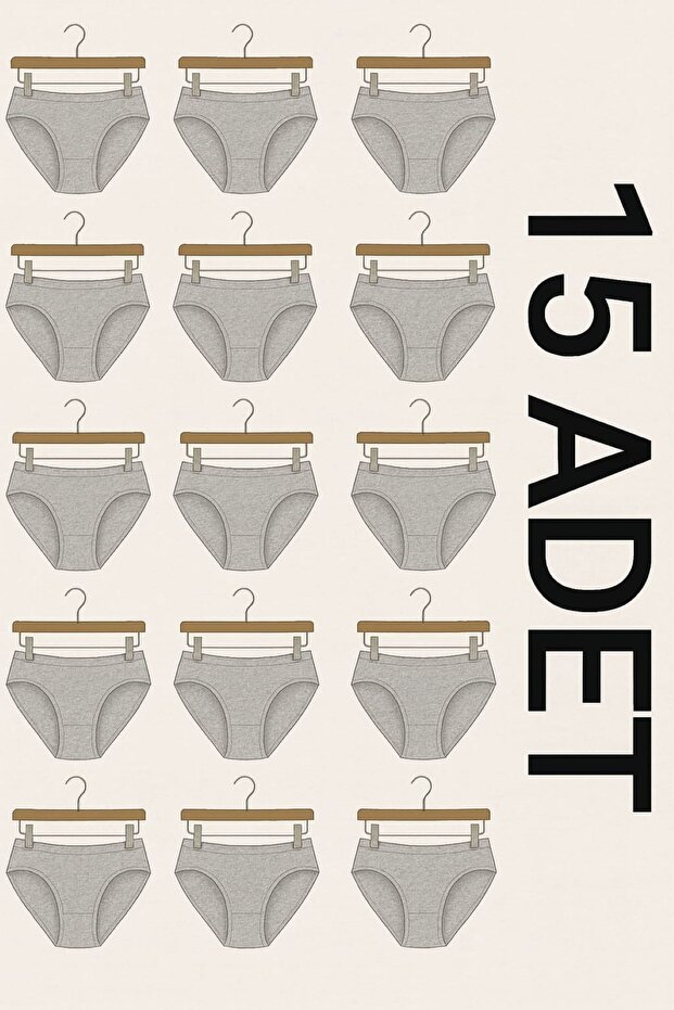 15 Pieces Gray Cotton Basic Daily Women's Bikini Panties – Regular Waist, Non-Marking, Soft, Flexible and Comfortable