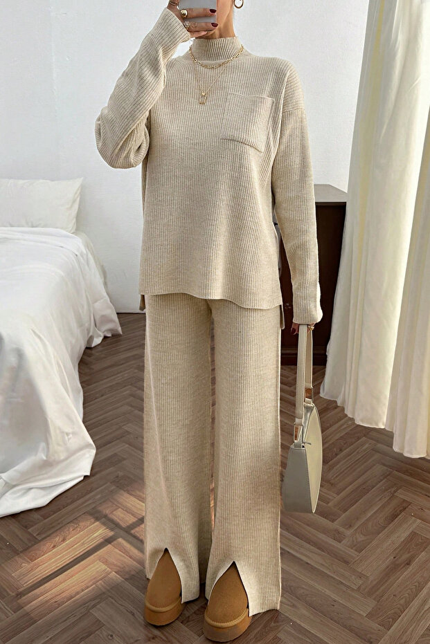 Slit Tunic Trousers Knitwear Set Loose Luxury Trend