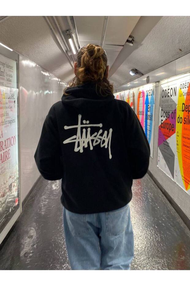 Unisex 3 Thread O Oversized K Hooded Back Lettering B Printed Thick Kangaroo Pocket Streetwear Sweat