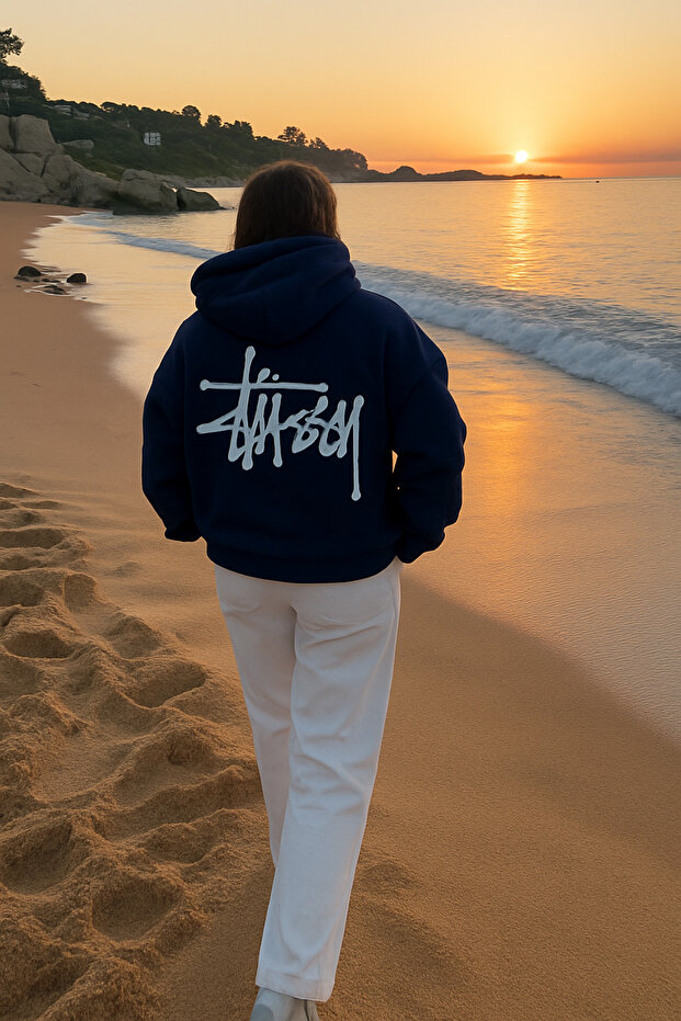 Unisex Oversized 3 Thread Thick Fabric K Hooded Back Lettering B Printed Streetwear Sweat Hoodie