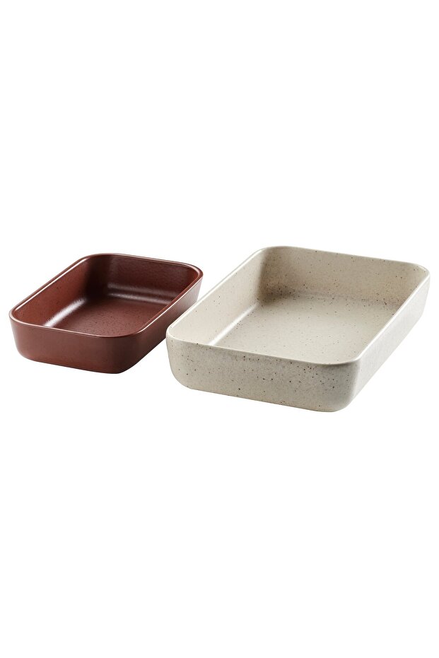 LYCKAD Oven/serving dish set of 2, light beige/red-brown