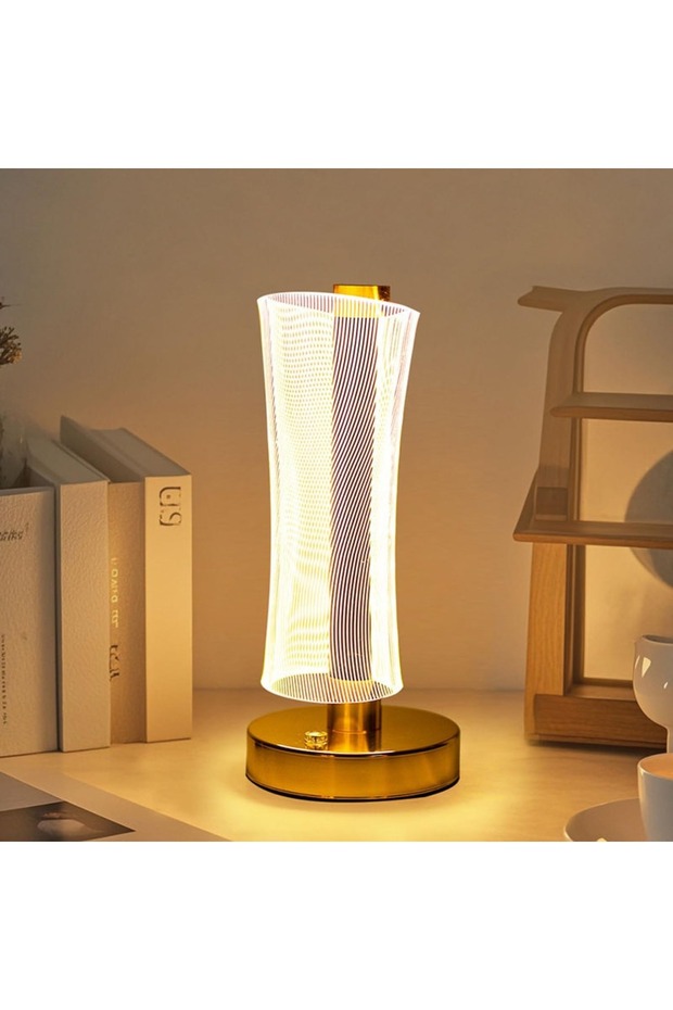 مصباح طاولة LED ثلاثي الأبعاد من الأكريليك بقاعدة ذهبية، إضاءة ليلية مزخرفة تعمل باللمس للديكور المنزلي
