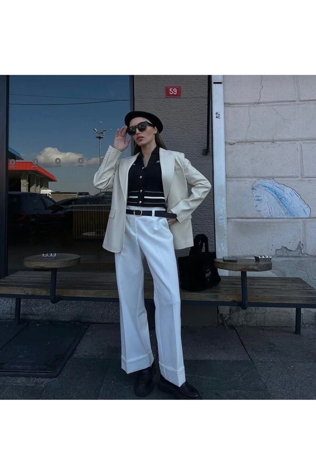 Krem Deri Blazer Ceker - 2