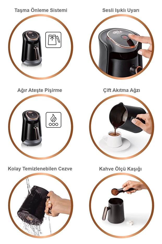 OK004 Okka Minio Türk Kahvesi Makinesi Taşma Önleyici Sistem, 4 Fincan Kapasiteli, Krom - 6