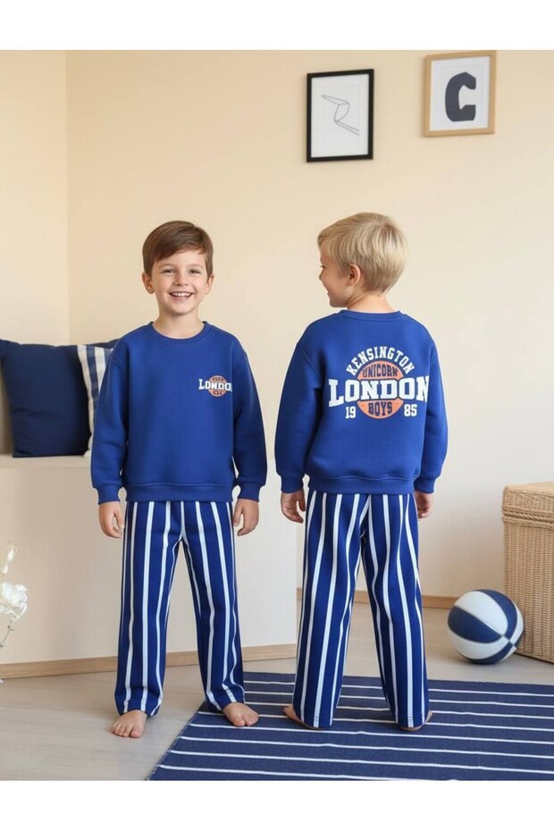 London Written Striped Pants with Wide Legs 3-Ply Unfelted Bottom Top Boy's Suit