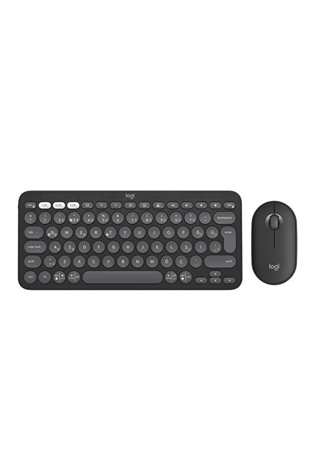 Pebble Combo Çoklu Cihaz Özellikli Sessiz Kablosuz Türkçe Q Klavye ve Mouse Seti, Siyah 920-012245