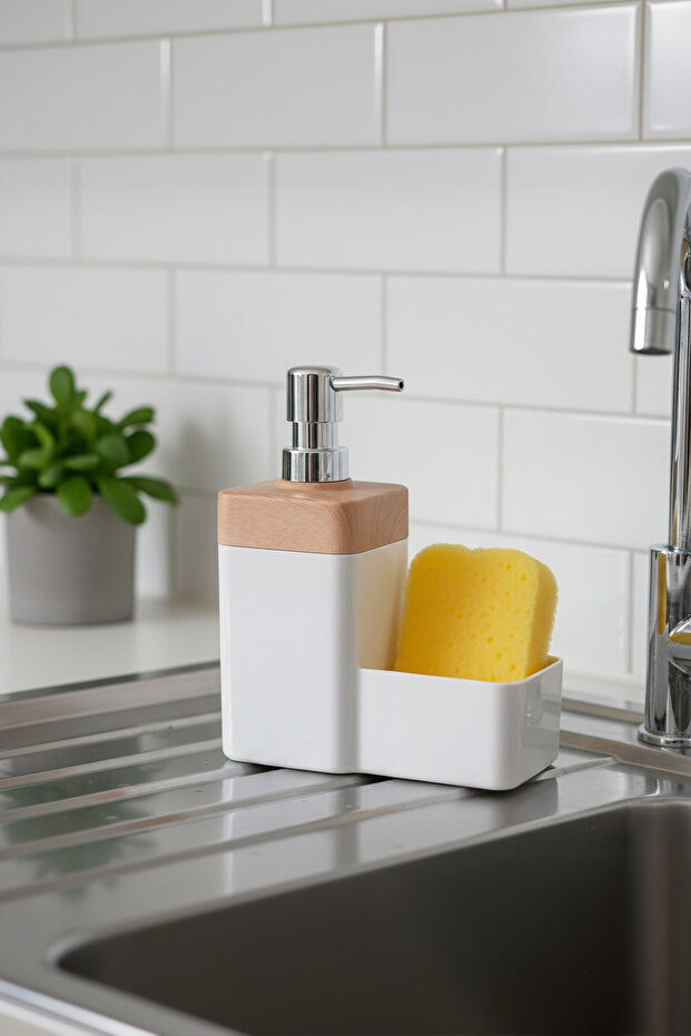 Wooden Look Sponge Liquid Soap Dispenser Set Bathroom Set Premium Quality