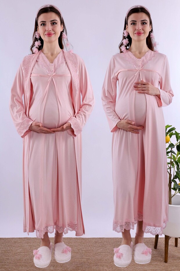 Soft Textured Maternity Nightgown Set Effortt - Pink