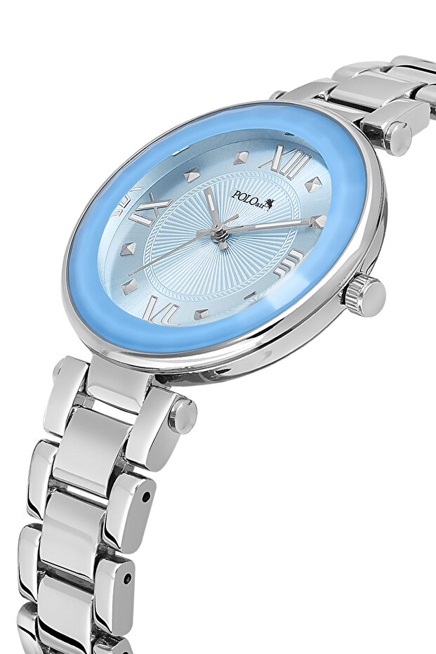 Crystal Glass Women Wristwatch Silver Blue Color Pl-1569B3X