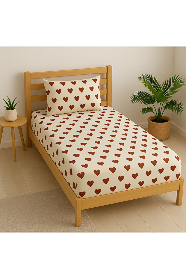 Romantic Heart Patterned Single Elastic Sheet Set - 2