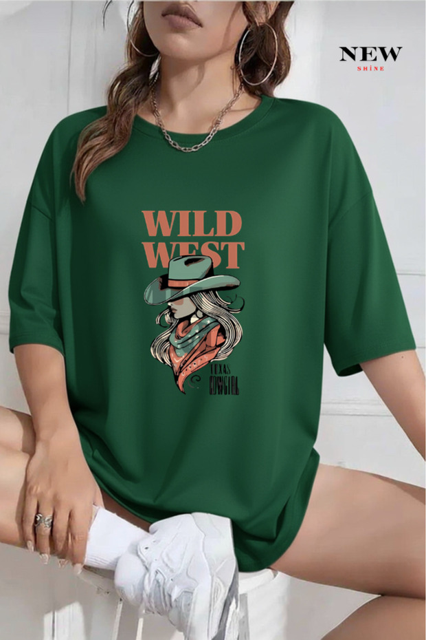 تي شيرت كبير الحجم مطبوع من Wild West