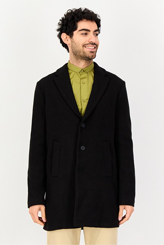 جاكيت رجالي سادة بأكمام طويلة، أسود - 1