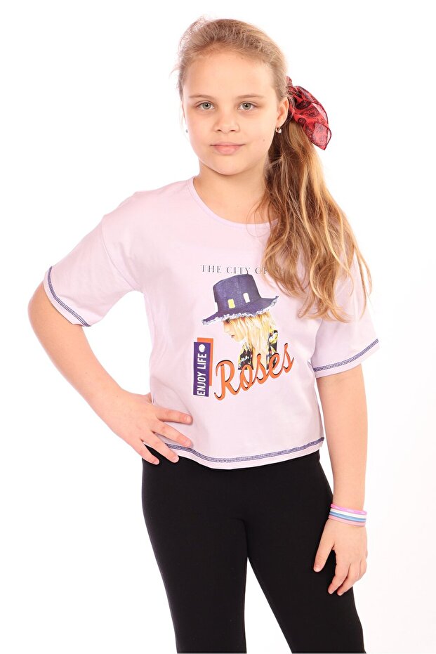 Girl's Printed Crew Neck Short Sleeve T-Shirt