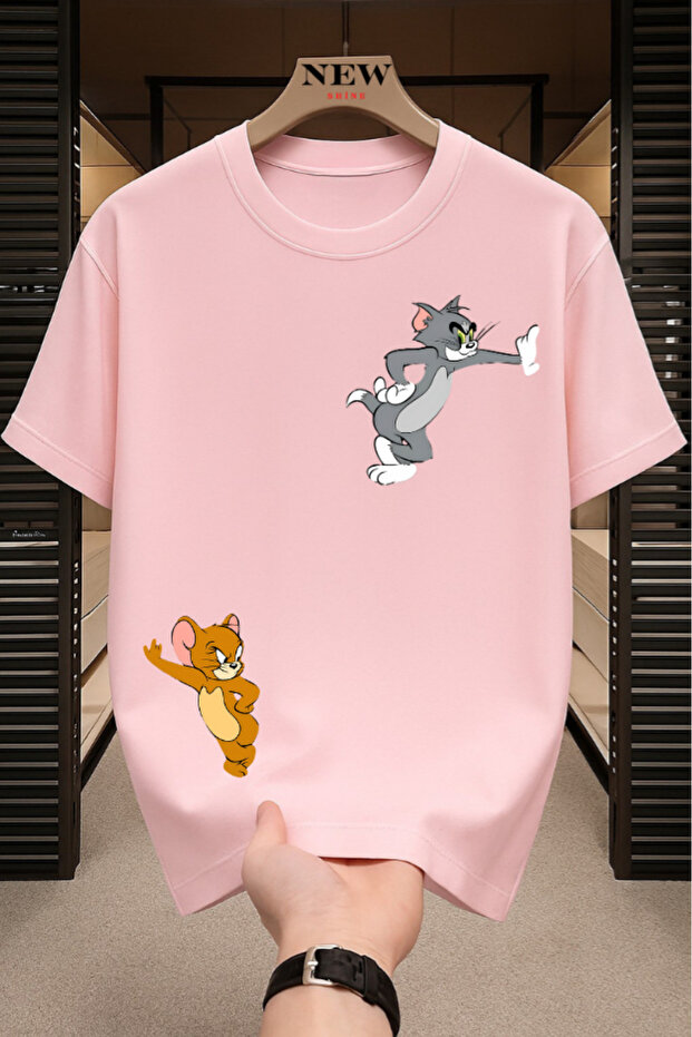تيشيرت بطبعة Tom and Jerry، قصة واسعة / فضفاضة