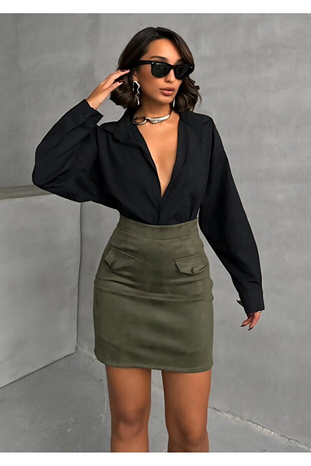Stretch Fabric Suede Mini Skirt