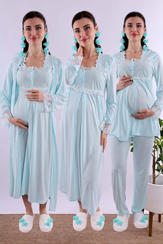 Cotton Maternity and Breastfeeding Set 4 Pieces Effortt - Turquoise Color