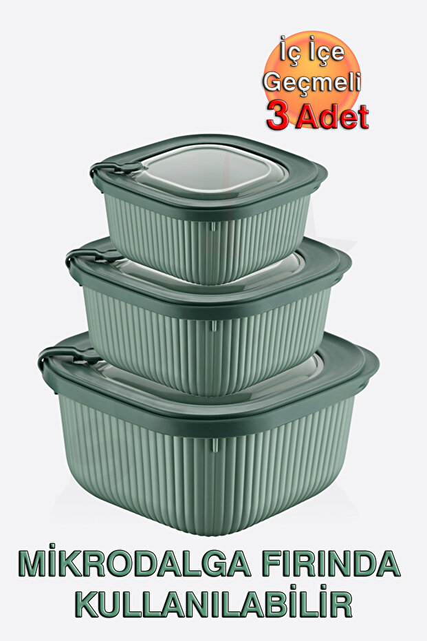 Micro Line Microwave Compatible, Air-Tight, Bpa-Free, 3-Piece Square Food Storage Container (600, 1100, 1800 ml)