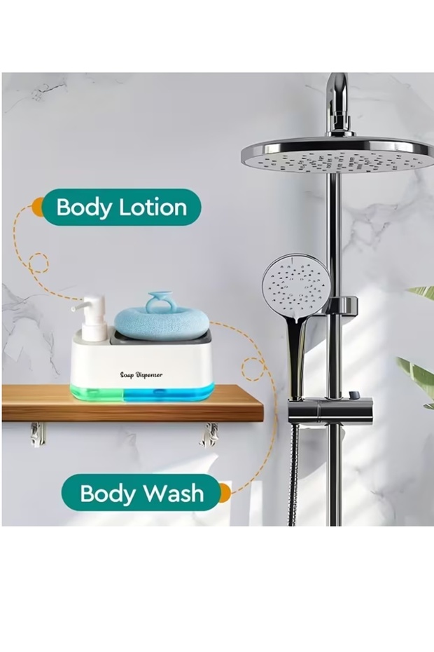 Double Chamber Liquid Soap Dispenser and Automatic Detergent Dispenser with Sponge Hand and Dish Soap Set Kitchen Bathroom - 5