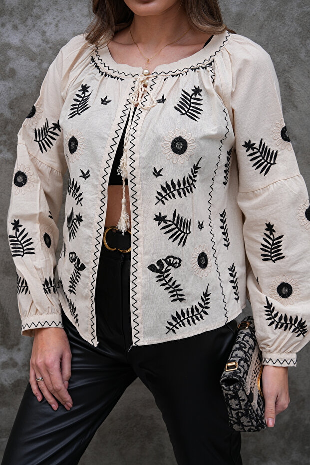 Beige Color Embroidery Process Tasseled Thin Me Transitional Eket