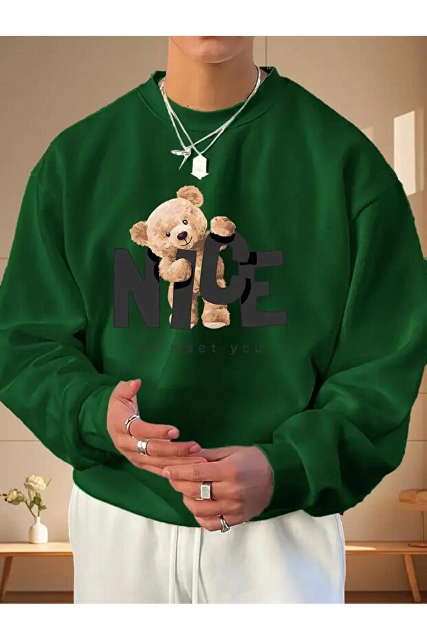 Young Style Teddy Bear Printed Sweatshirt – Sports & Casual Black Model Quality Fabric Digital Printing