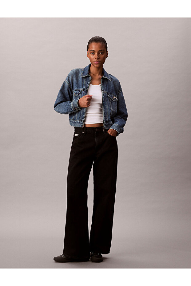 Cropped Zip Up Denim Jacket - 2