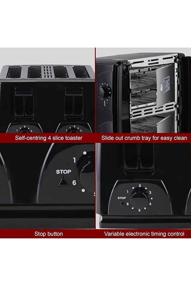 4-Piece Bread Toaster – 1500W Dual-Side Heating (Black) - 3