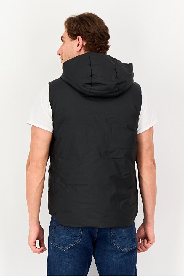 سترة رجالية منفوخة سادة، لون أسود - 2