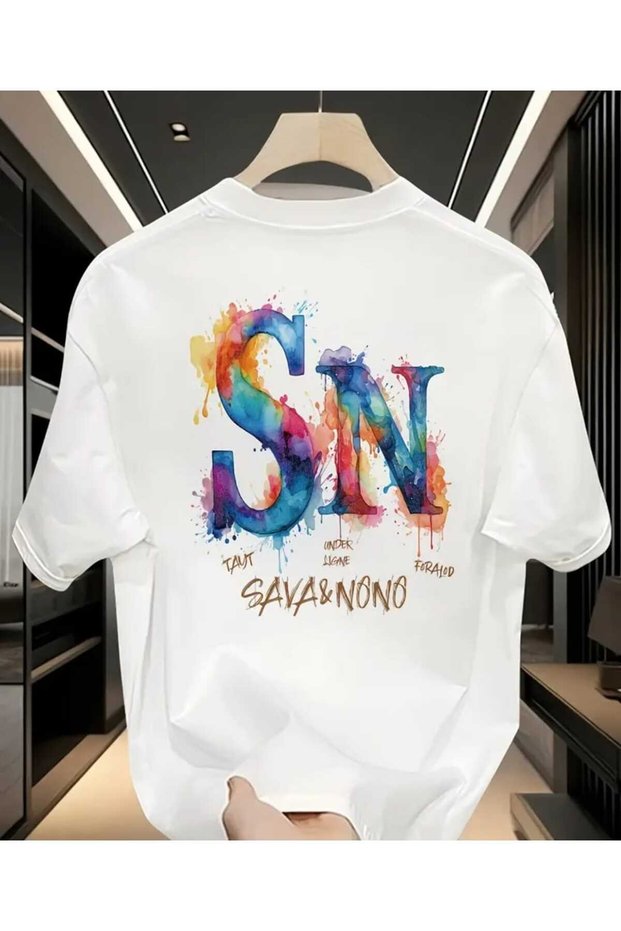 Watercolor Letters Printed T-Shirt ('s & N')