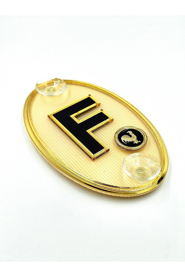 Special Ellipse Design Gold Series Letter F Glass Ornament with Rooster Figure for Labelers, Double Kiss