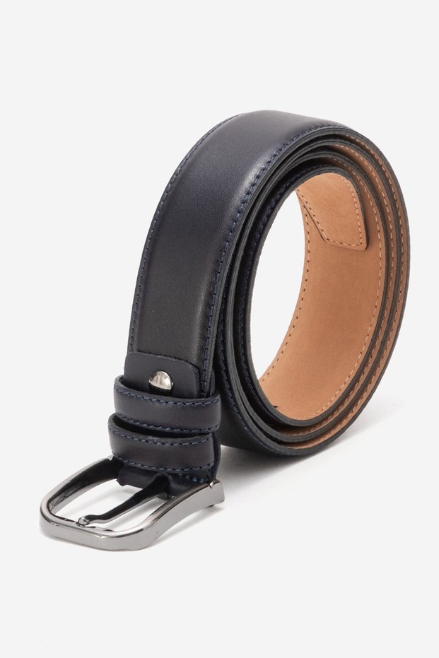 Genuine Leather 3.5cm Men's Suit Stitched Classic Belt 518 Dark Blue