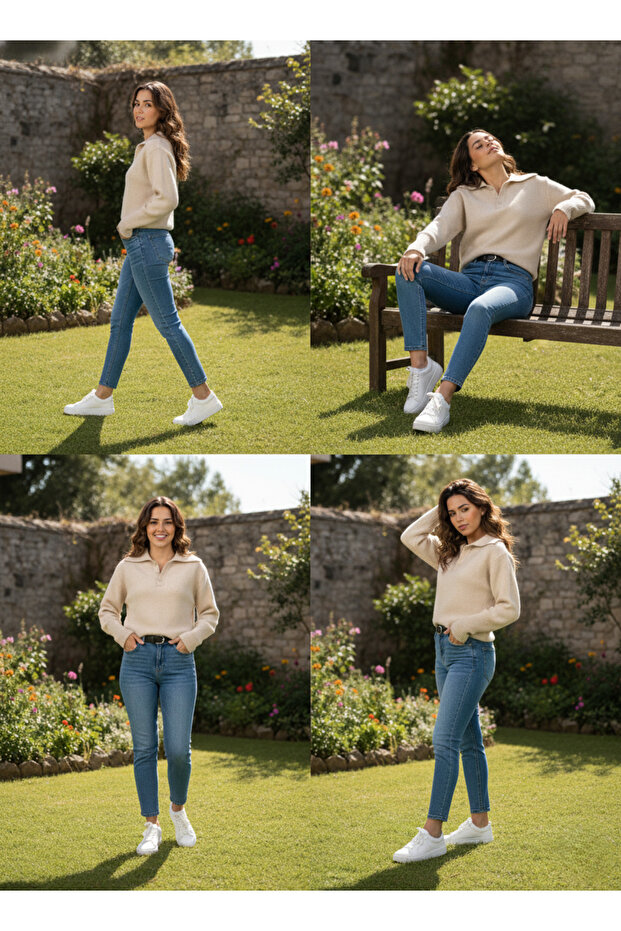 Yakalı Düğme Detaylı Basic Triko Kazak - 3