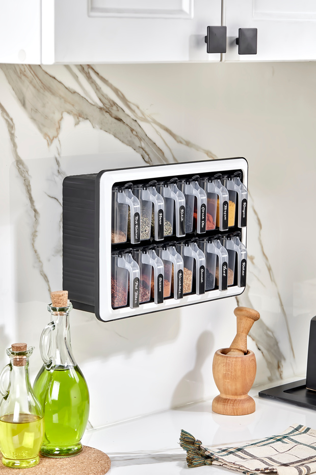 طقم وعاء توابل ذاتي اللصق مكون من 12 قطعة مع ملعقة وغطاء - وعاء توابل مع ملصق - 1