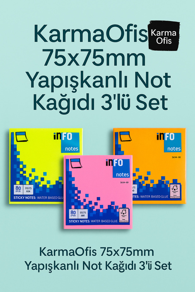 75X75Mm Adhesive Note Paper Set of 3 (Highlighter Yellow, Pink, Orange)