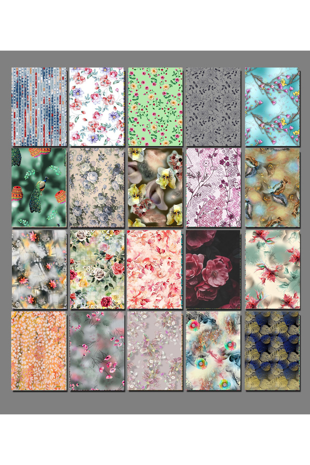 Flowers - Plants - Patterns Themed Adhesive Scrap Book Paper Set (A6 - 15X10 cm 15 Pieces)