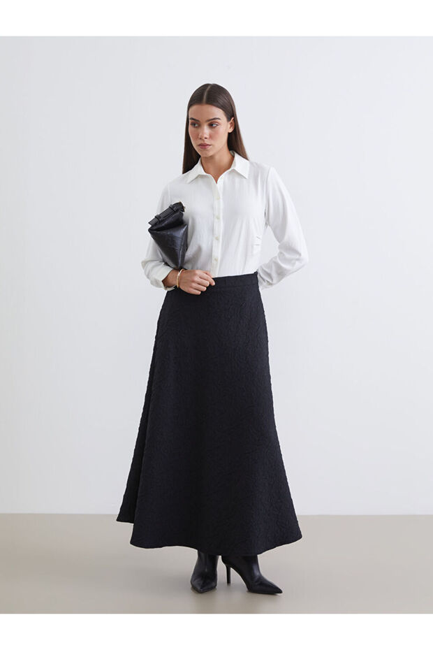 Shining Store's Glittering Choices Textured A-Line Skirt with Zipper at the Waist