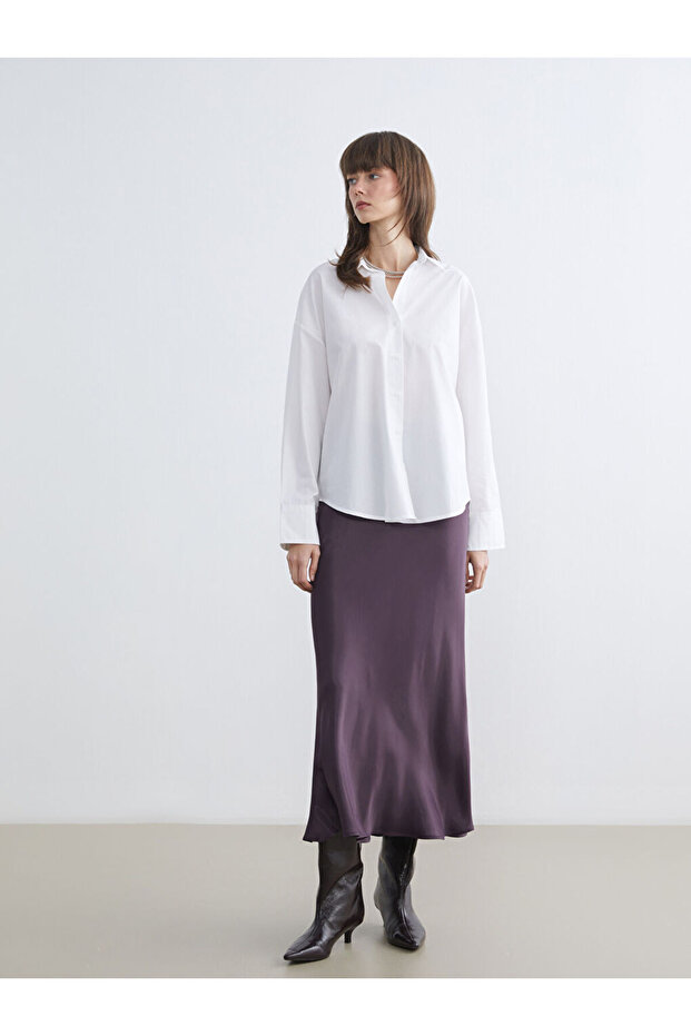 Plum A-Line Satin Skirt with Elastic Waist