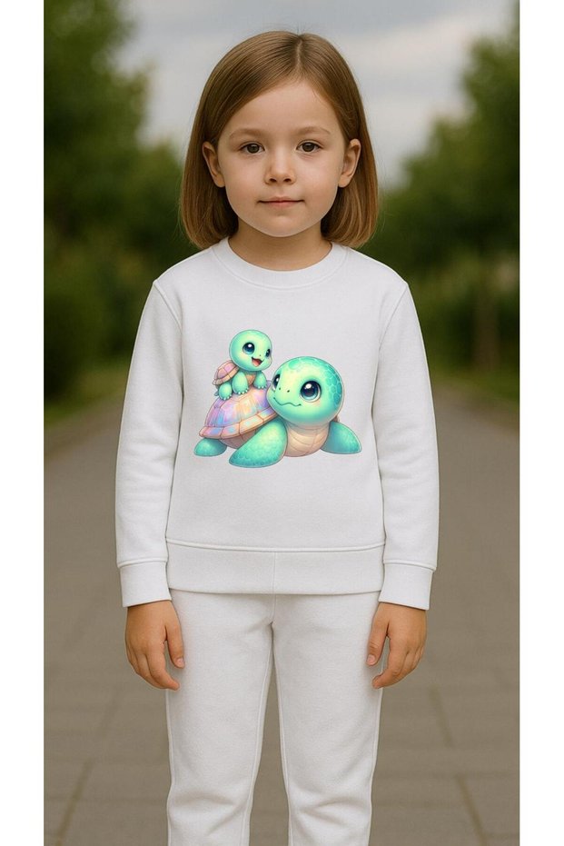 Children's Suit Sweatshirt Sweet Turtle Printed Girls Boys Crew Neck3 4-5-6-7-8-9-10-11-12Years