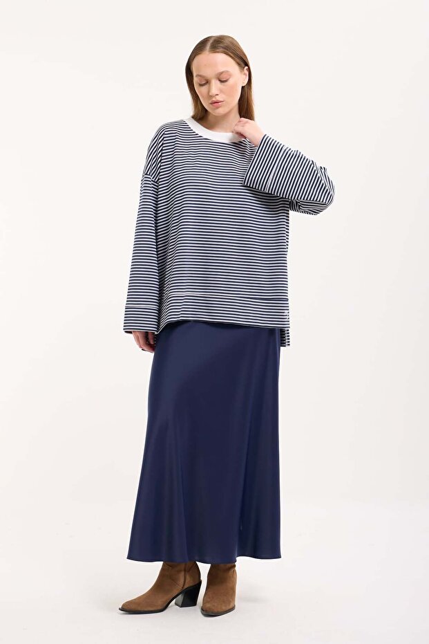 Logolu Çizgili Sweatshirt - 6