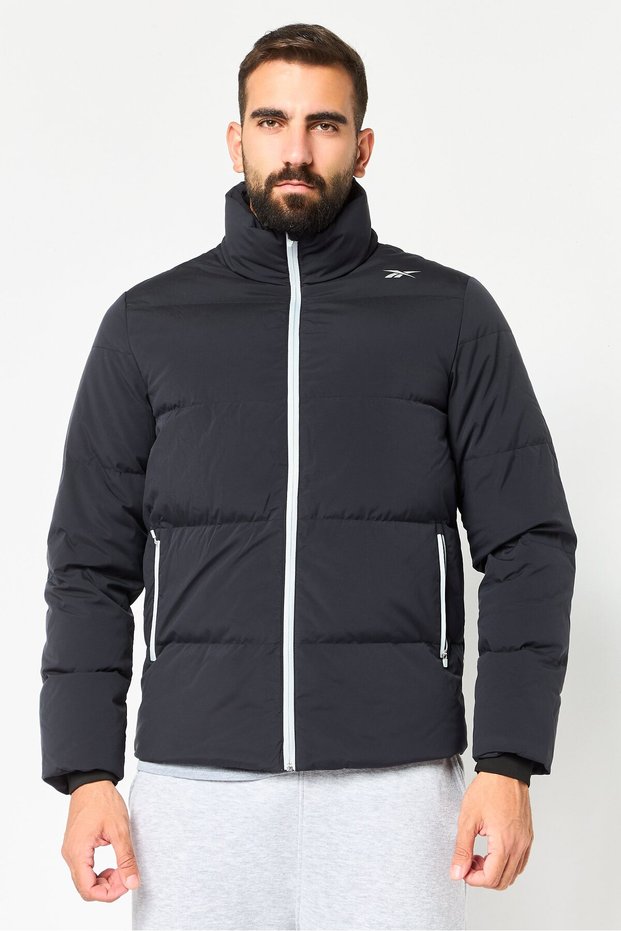 Men Sportswear Fit Brand Logo Outdoor Jacket, Black