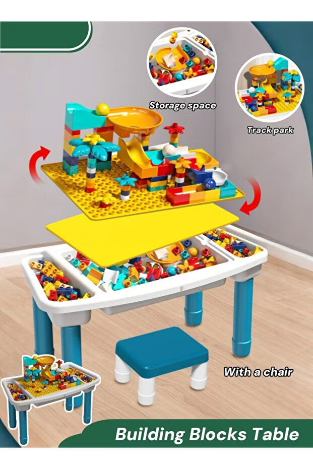 Building block table, children's activity table and chair set, includes 108 building blocks - 1