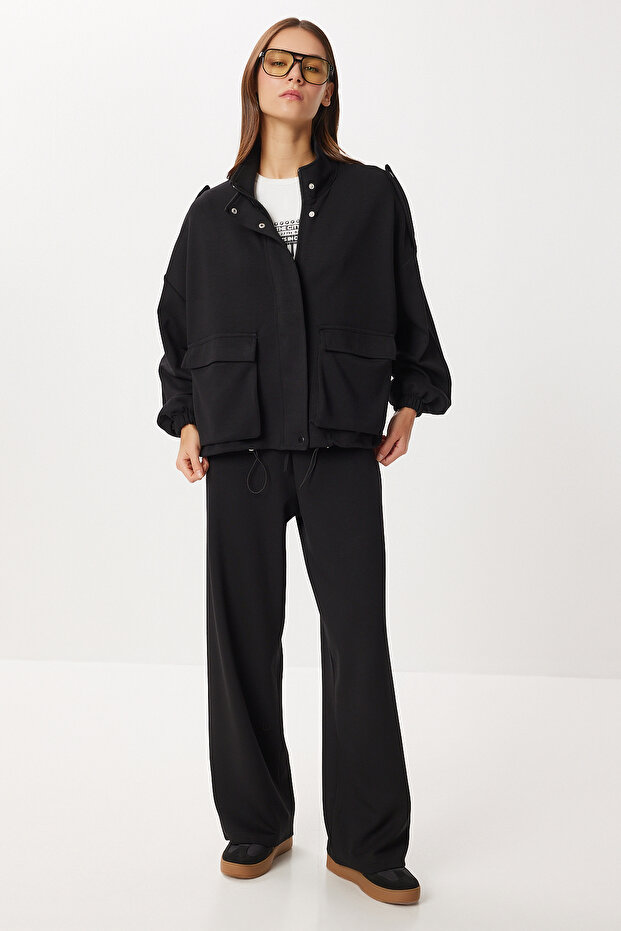 Modal Top and Bottom Set with Flap Pocket Lby0025 Black