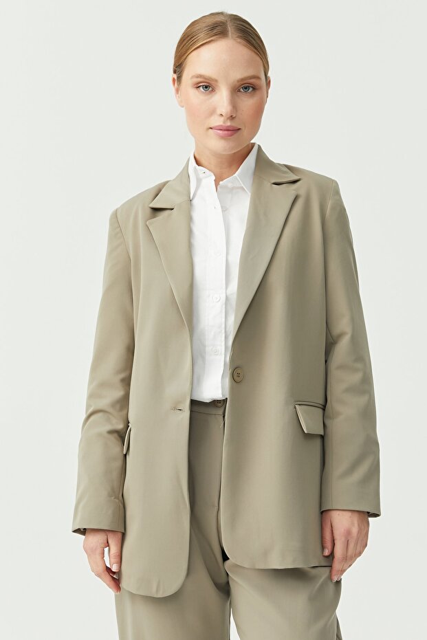 Kadın Tek Düğmeli Blazer Ceket - 1