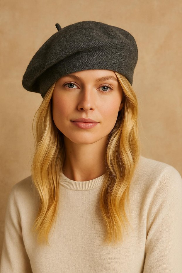 Women's Smoked Knitwear French Beret – Soft Textured Winter Model
