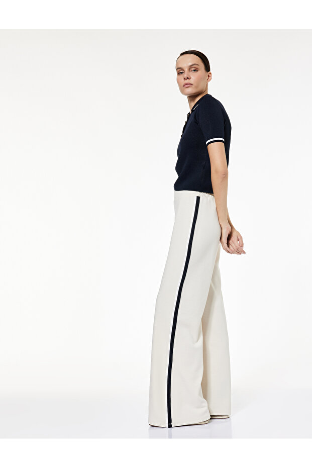 Raised Modal Fabric Wide Leg Sweatpants with Stripe Detail on the Sides