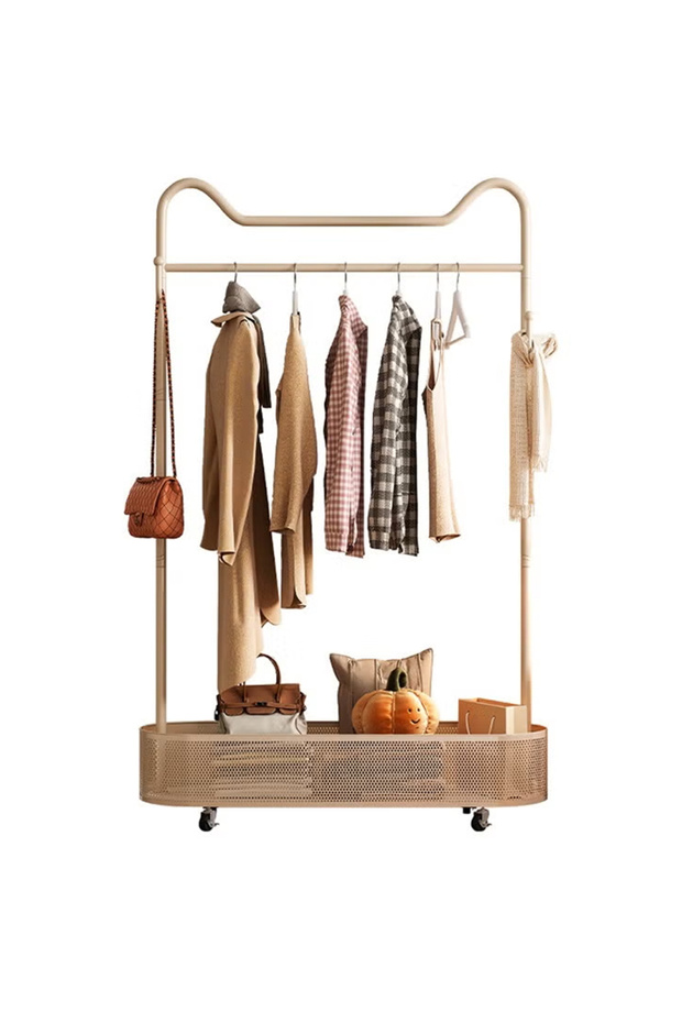 Wind Coat Hanger Floor Rack and Cloth Basket With Wheel 100 CM