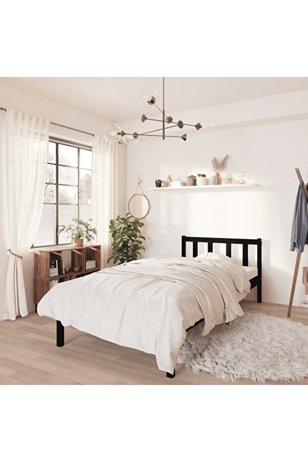 810071 Bed Frame without Mattress Black Solid Wood 90x200 cm