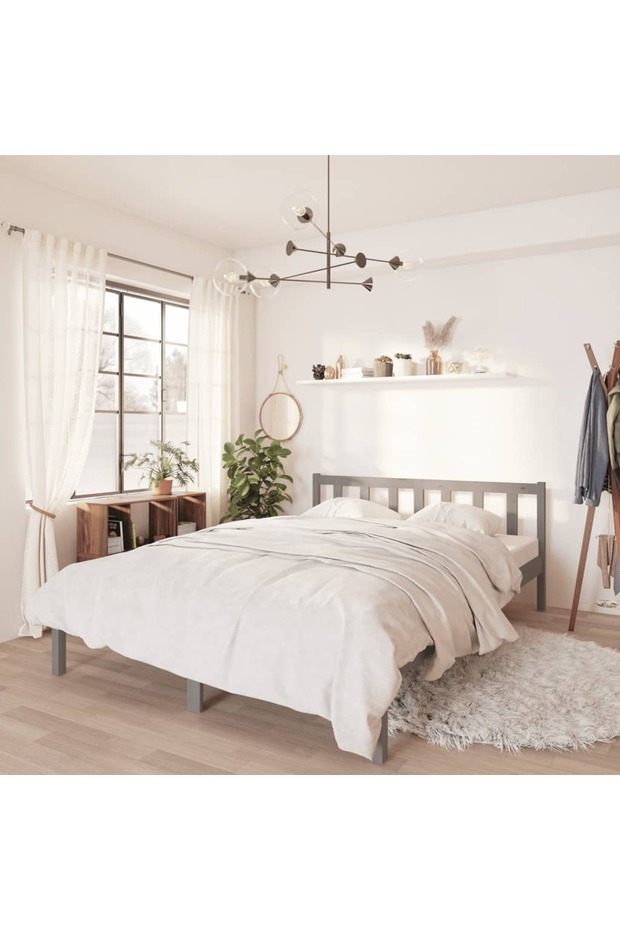 810084 Bed Frame without Mattress Grey Solid Wood 140x200 cm