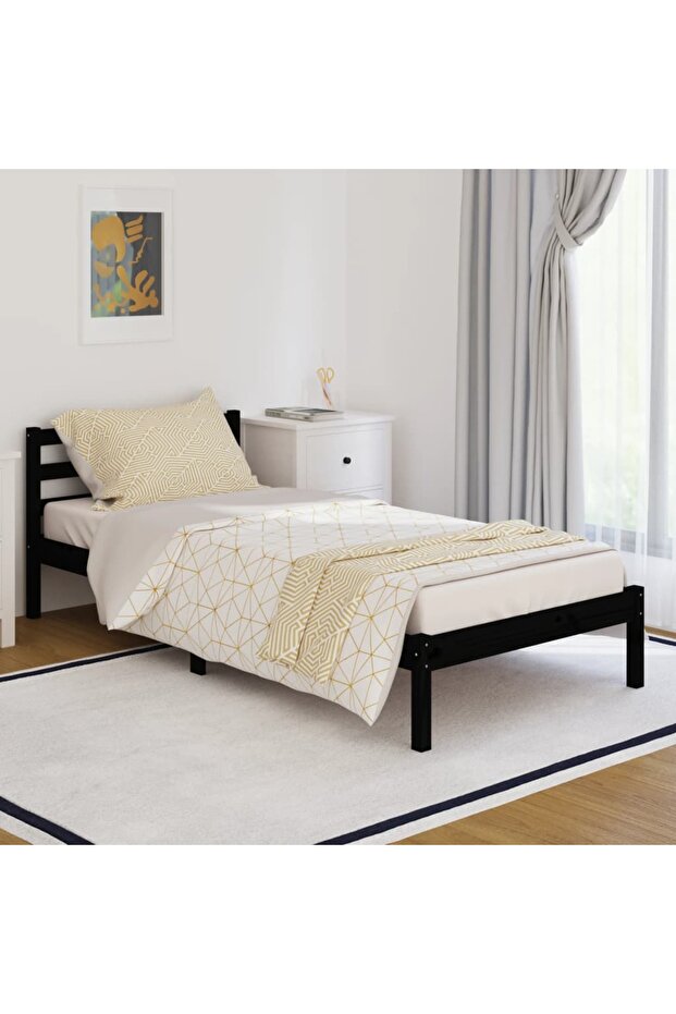 Bed Frame without Mattress Solid Wood Pine 90x200cm Black