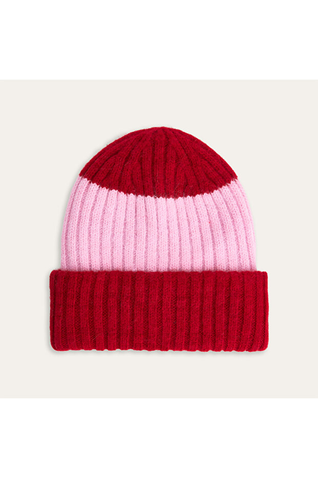 Women's Red Wool Blend Color Block Beret